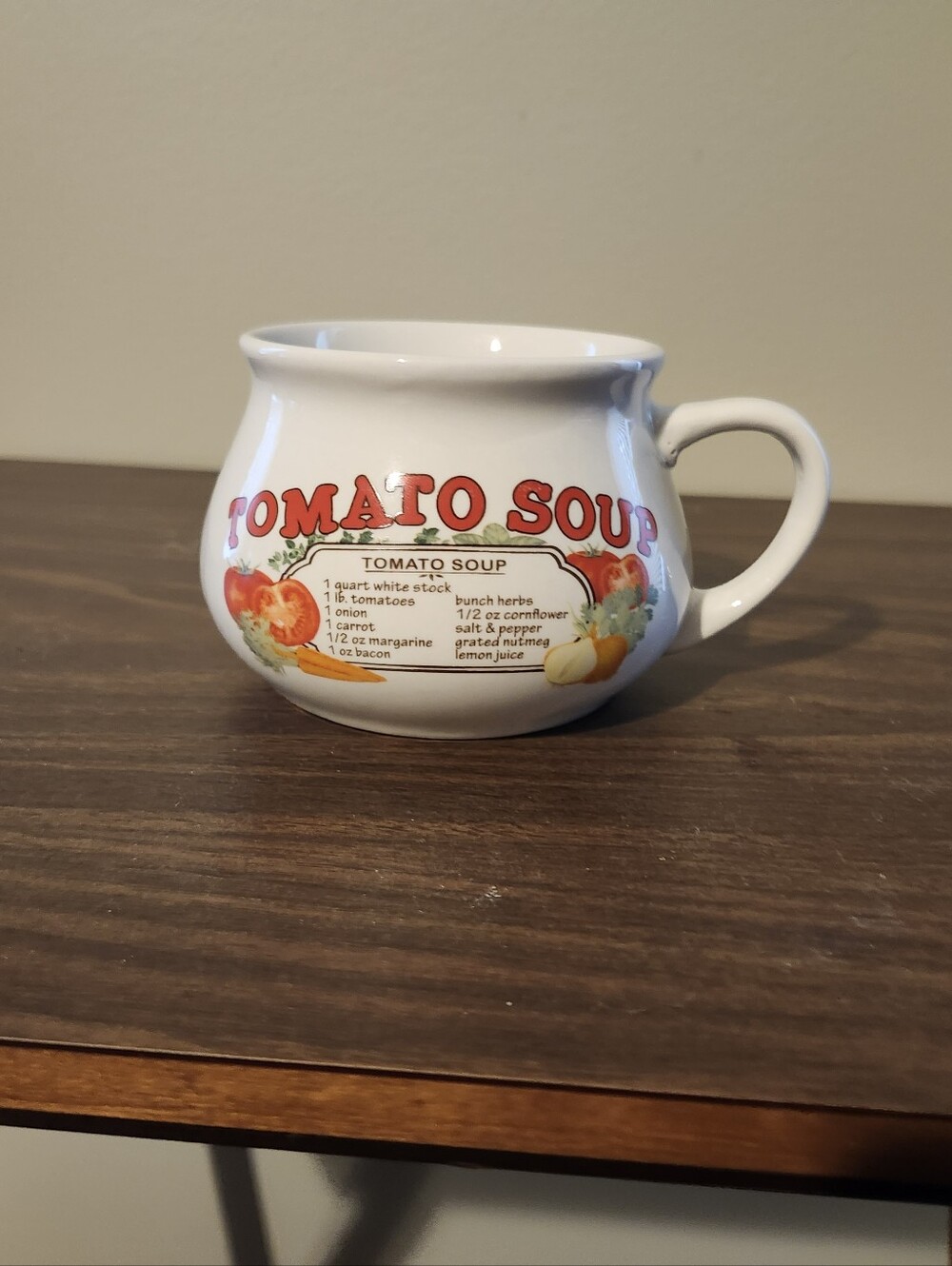 Tomato Soup Ceramic Soup Mug - White with Red Print. Dat I Do It